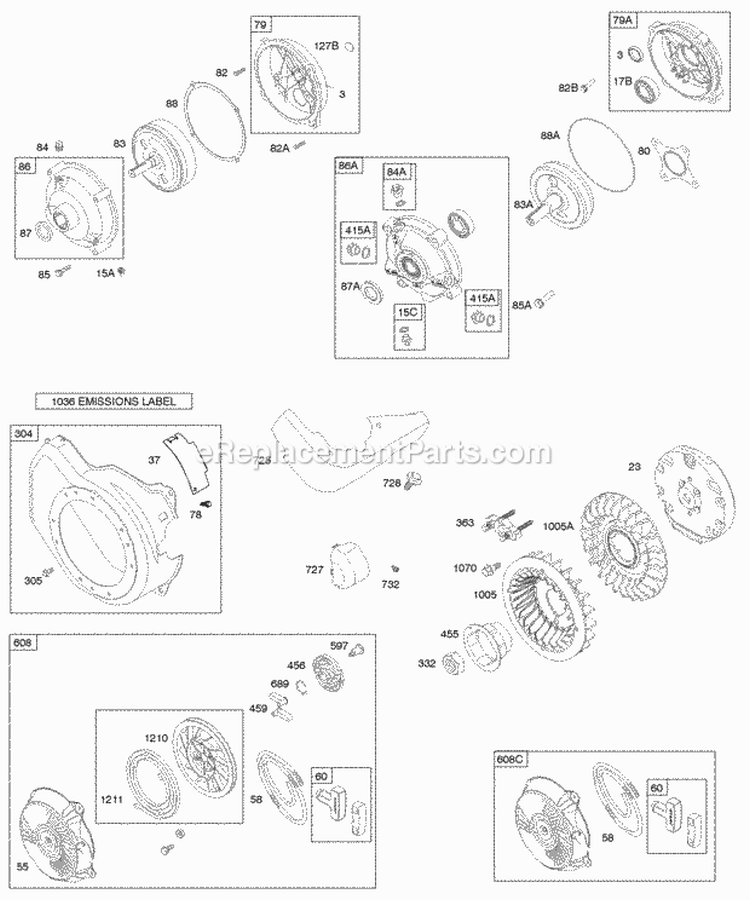 Blower Housing Flywheel Gear Reduction Rewind Starter Diagram and Parts List for 120302-0432-E8  Briggs and Stratton Engine